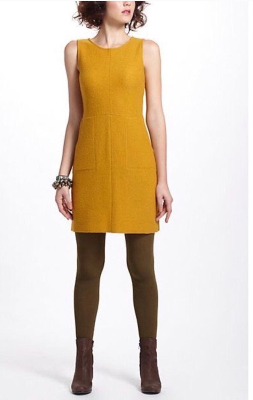 Anthropologie sparrow Shyle mustard wool textured sweater dress sleeveless XS